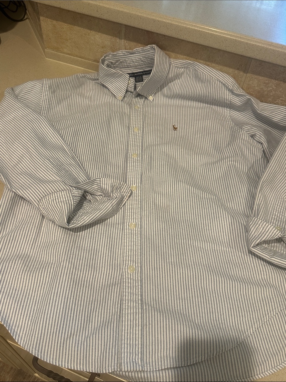 Polo by Ralph Lauren Light Blue and White Striped Button-Down Shirt